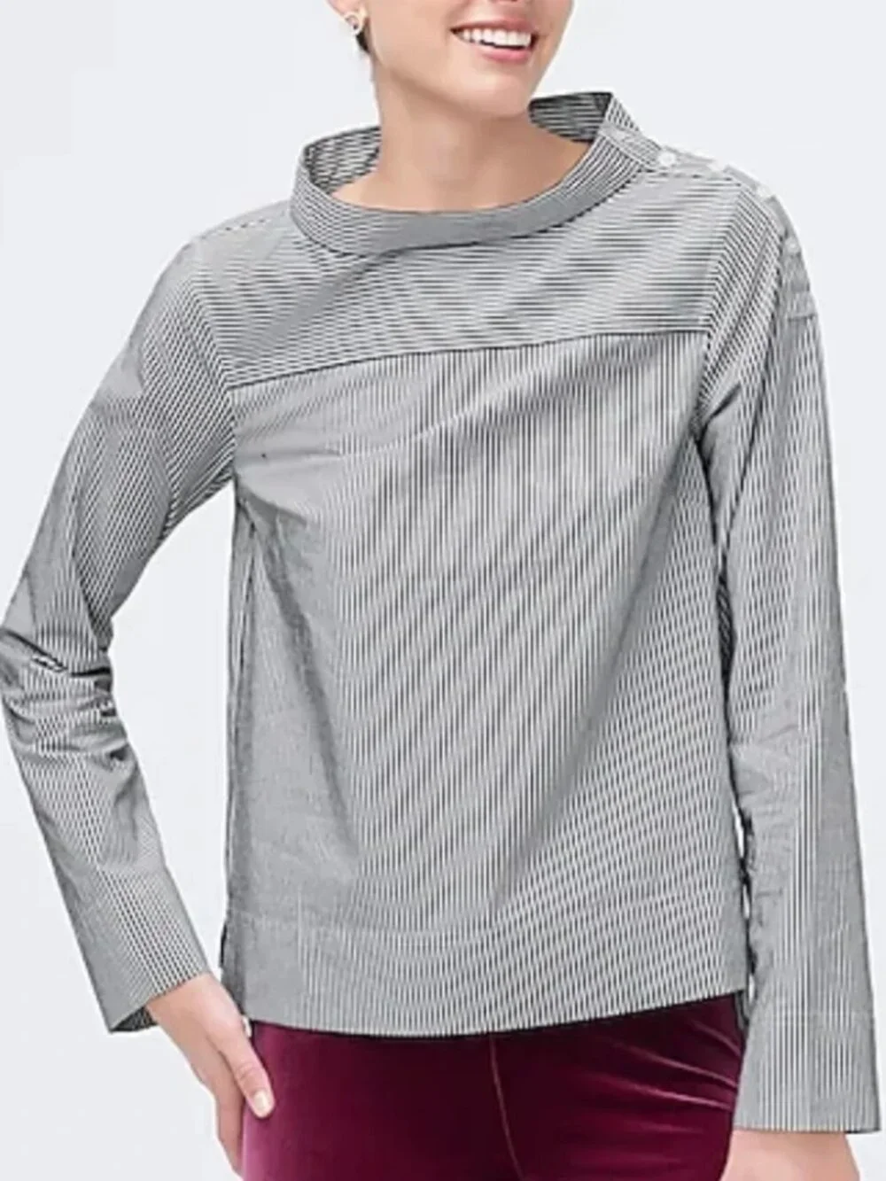 JCrew Funnel Neck Striped Shirt - Picture 1 of 8